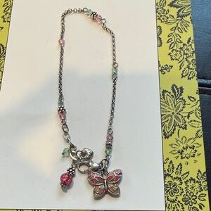 Brighton Butterfly Charm Anklet with Pink and Green Accents